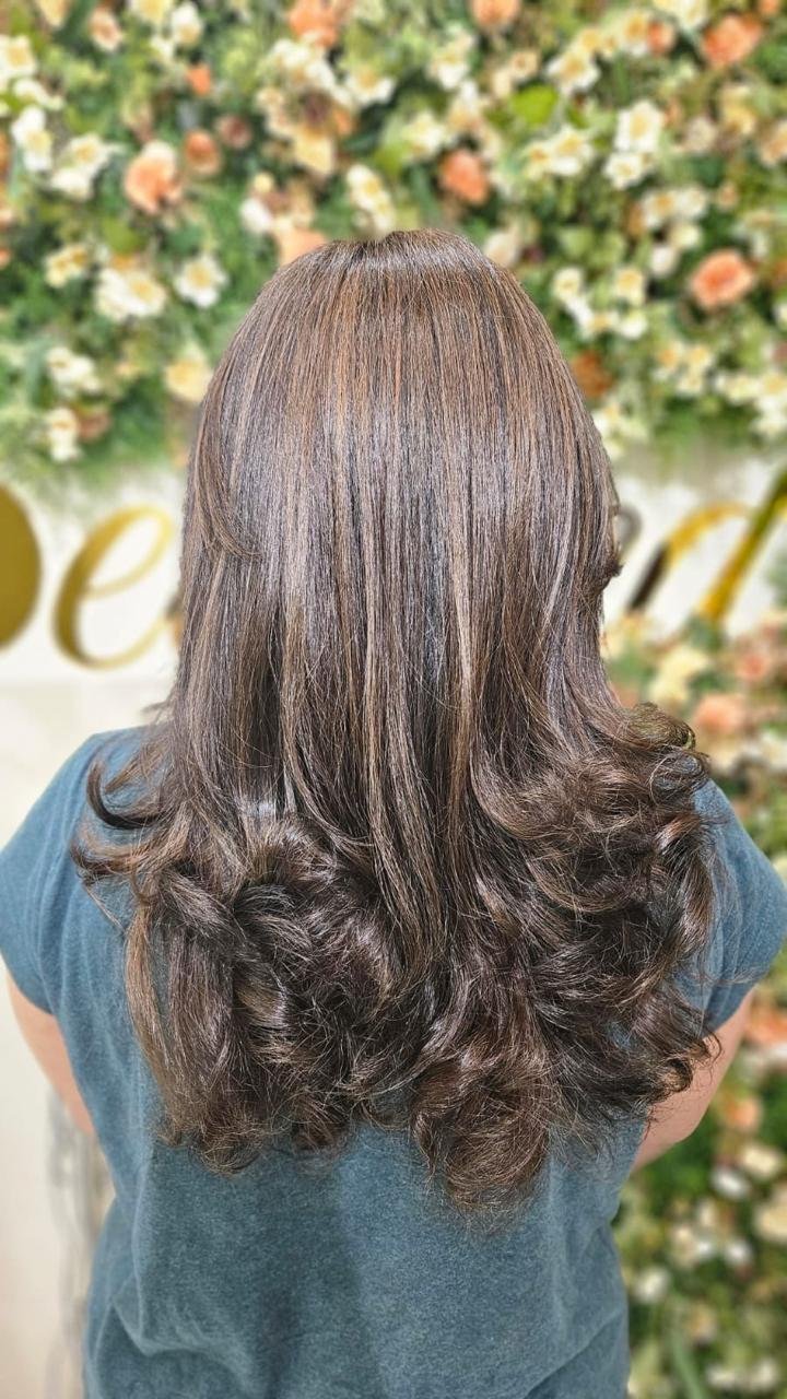 Hair colour transformation result with blended highlights at Beloved Beauty Salon Dubai