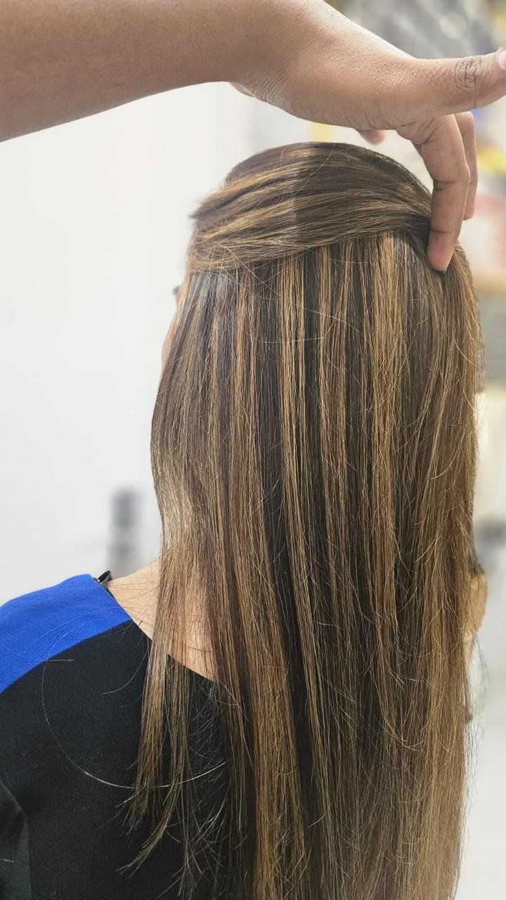 Face-framing hair highlights result at Beloved Beauty Salon Dubai