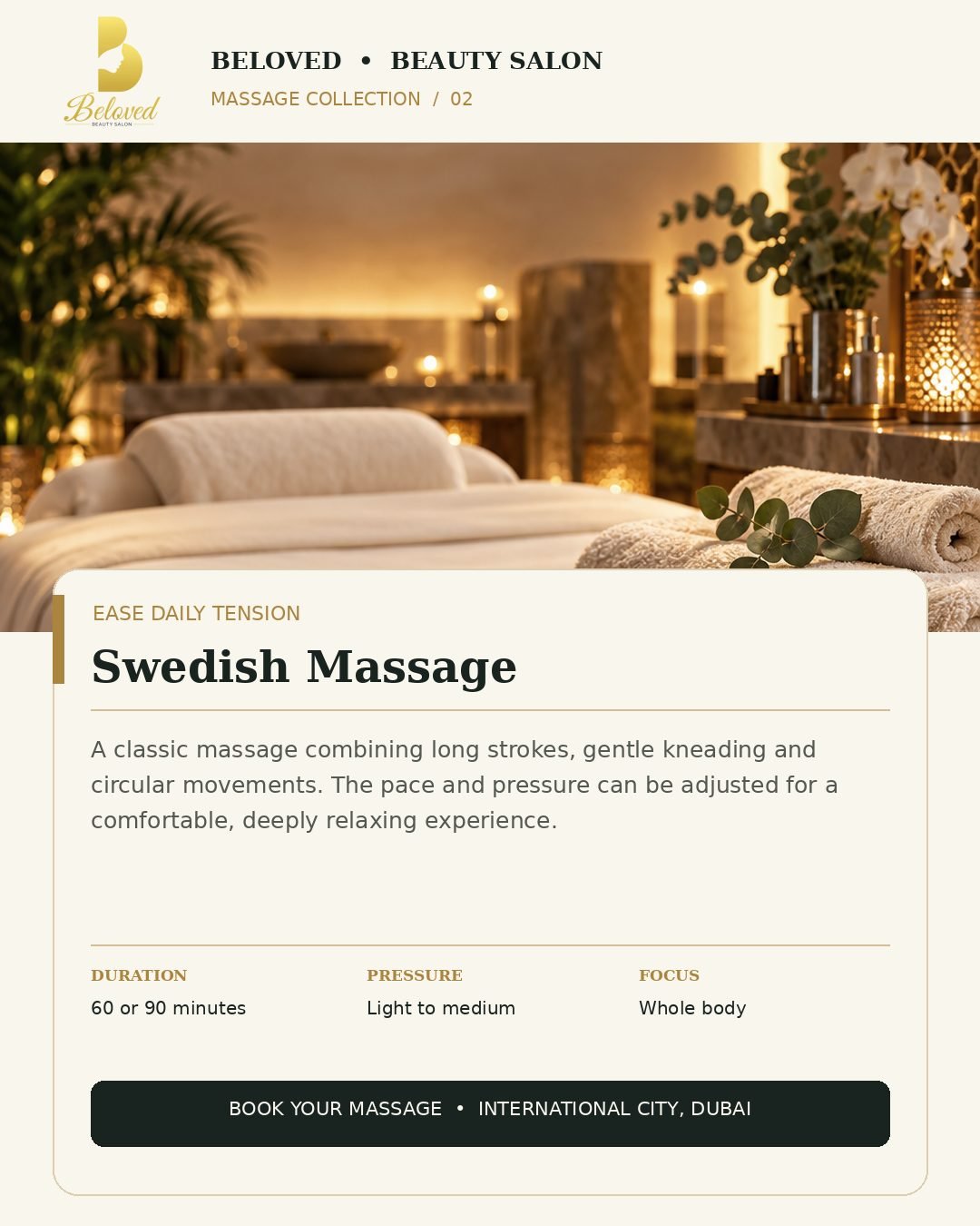 Swedish Massage at Beloved Beauty Salon, International City Dubai