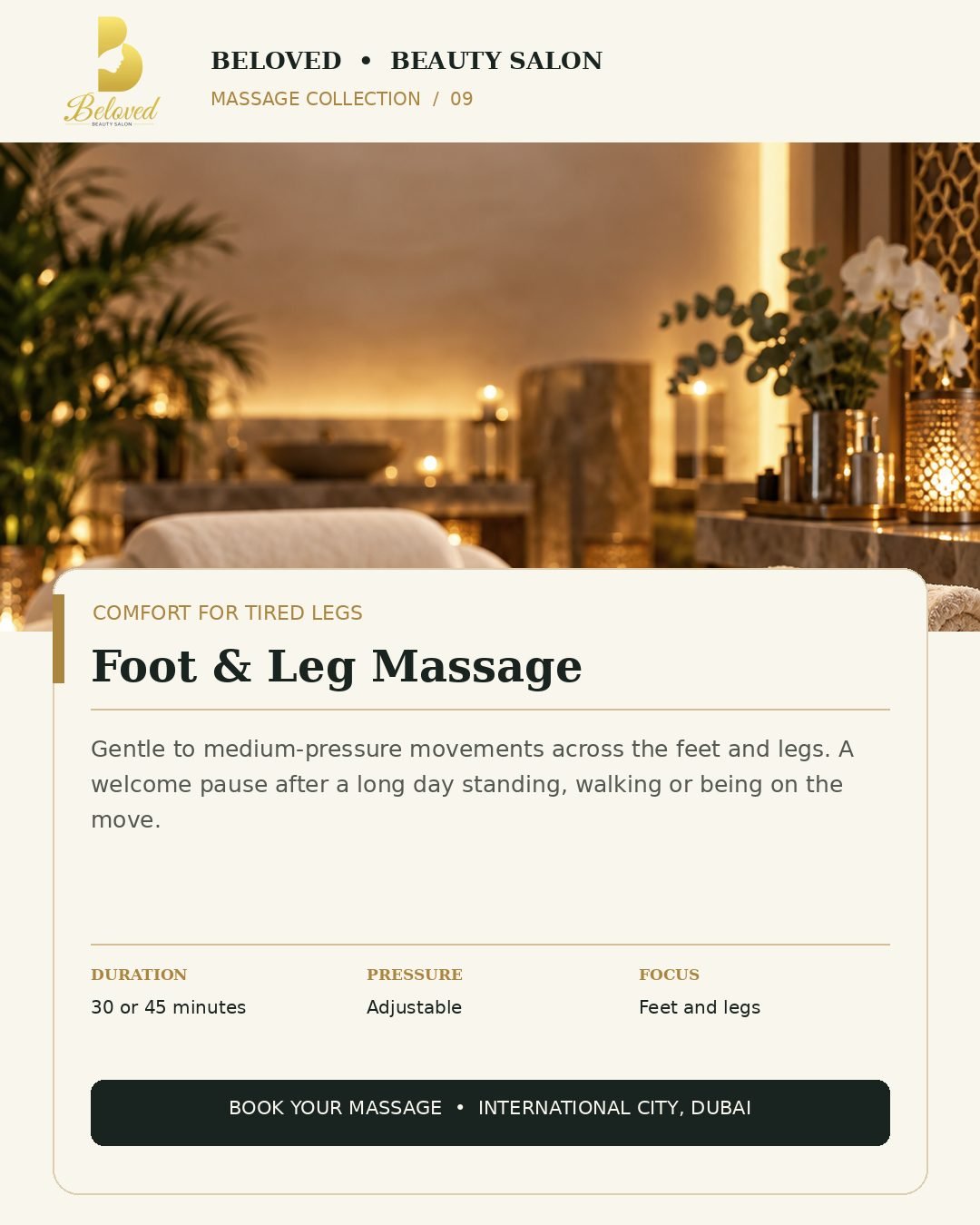 Foot and Leg Massage at Beloved Beauty Salon, International City Dubai